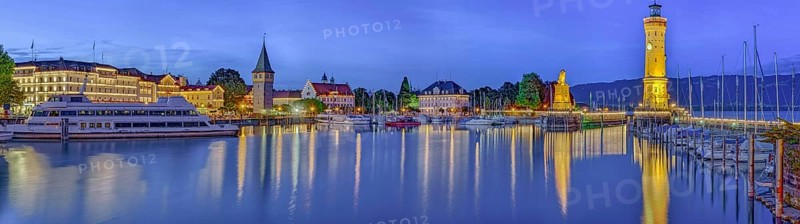 Lindau Lake Constance Harbour Panorama illuminated Germany