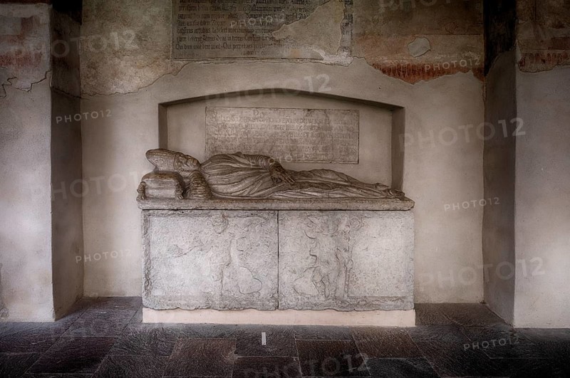 Sarcophagus of Prince Bishop Fuchs von Fuchsberg, cloister, Cathedral of the Assumption of the Blessed Virgin Mary and St. Cassian, Bressanone Cathedral, Bressanone, South Tyrol, Trentino, Italy, Europe