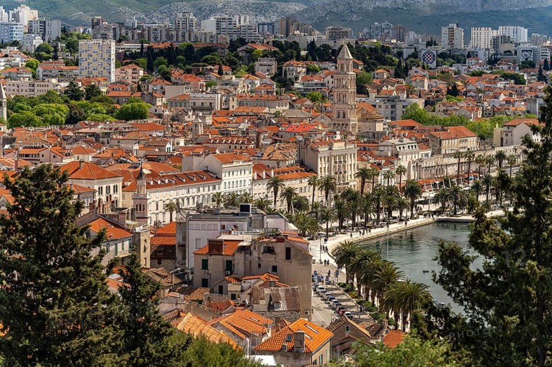 City view Split with Riva Promenade, Cathedral of St. Domnius and Diocletian's Palace in Split, Croatia, Europe