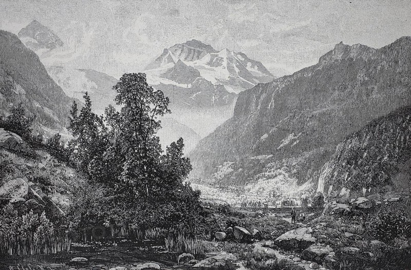 The Jungfrau, around 1880, mountain in the Bernese Alps in Switzerland, digital reproduction of an original 19th century model, historical