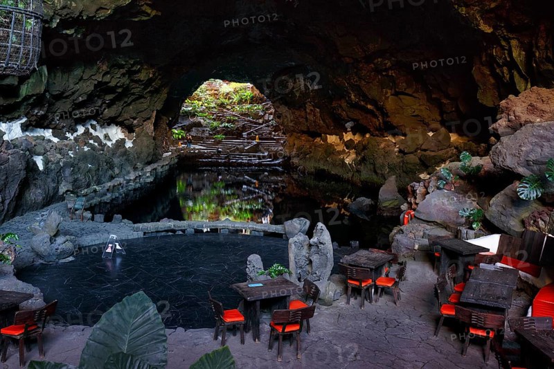Restaurant, underground salt lake, art and cultural centre, event venue Jameos del Agua, lava tube, Lanzarote, Spain, Europe
