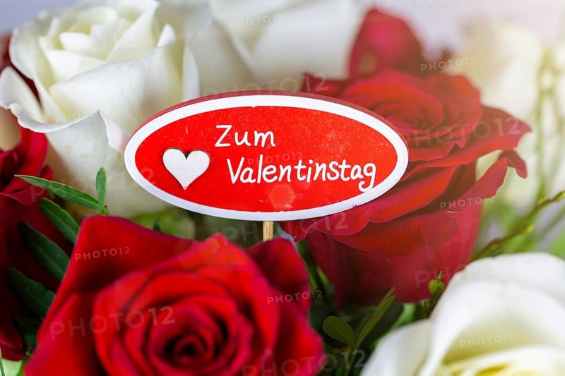 Valentine's greetings: Warm Valentine's Day greetings with a bouquet of white and red roses