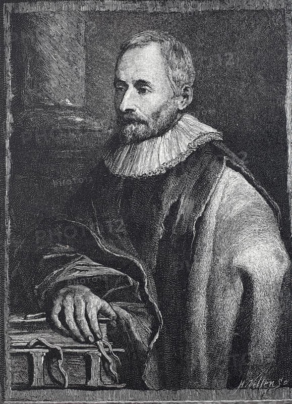 Balthasar Moretus or Balthasar I. Moretus (23 July 1574 - 6 July 1641), Flemish printer and director of the Officina Plantiniana, the printing house founded by his grandfather Christophe Plantin in Antwerp in 1555, digital reproduction of an original from the 19th century, historical