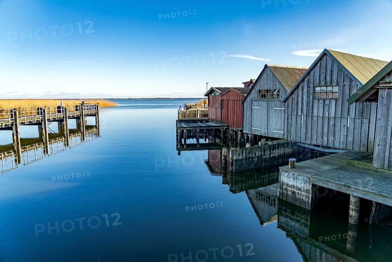 Boathouses in the small harbour of Althagen, Ahrenshoop, Mecklenburg-Vorpommern, Germany, Europe
