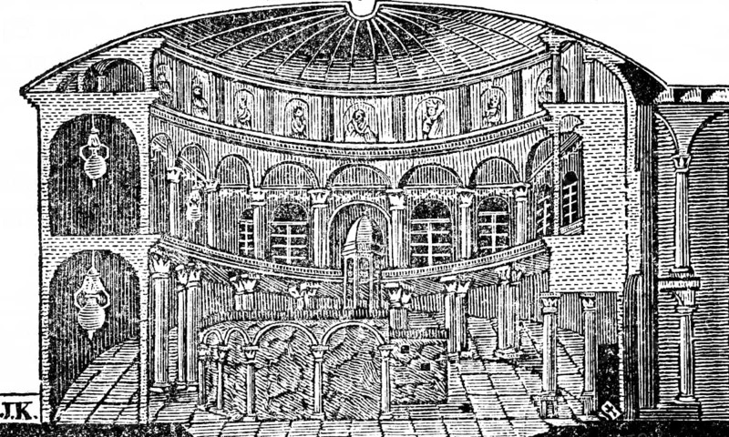 View of the Holy Sepulchre of Jesus Christ, Church of the Holy Sepulchre, basilica of the 4th century, woodcut, historical illustration, Christoph Schmid's Biblical History, The Desecration of Palestine, supplementary volume 1836