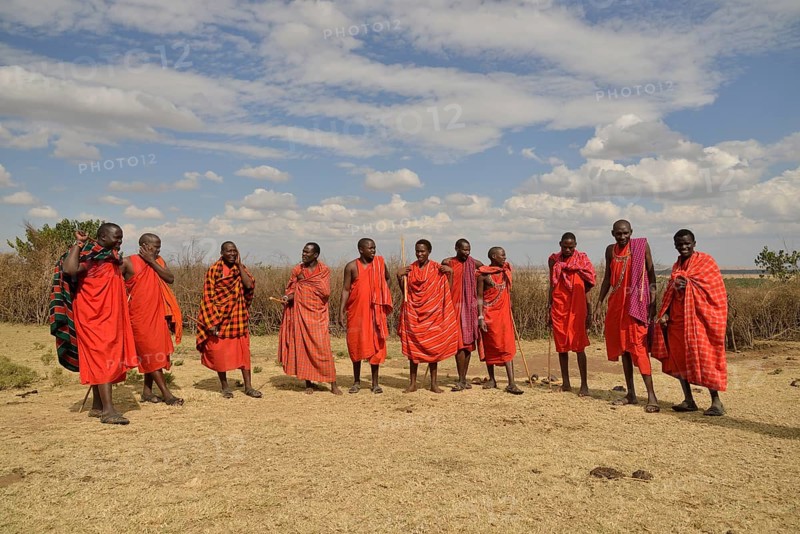 Maasai at a dance performance, Massai Mara, Enkutoto, Serengeti, Rift Valley province, Kenya, Africa