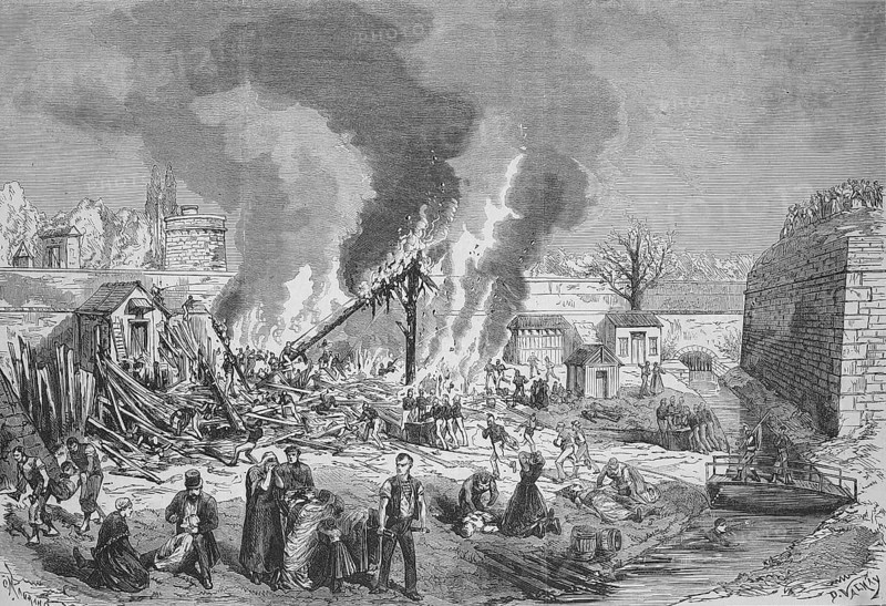 Explosion of the workshop for the manufacture of Chassepot cartridges, ammunition manufacture and ammunition depot in the arsenal of Metz, 1969, France, Historic, digitally restored reproduction of an original 19th century master, exact original date unknown, Europe