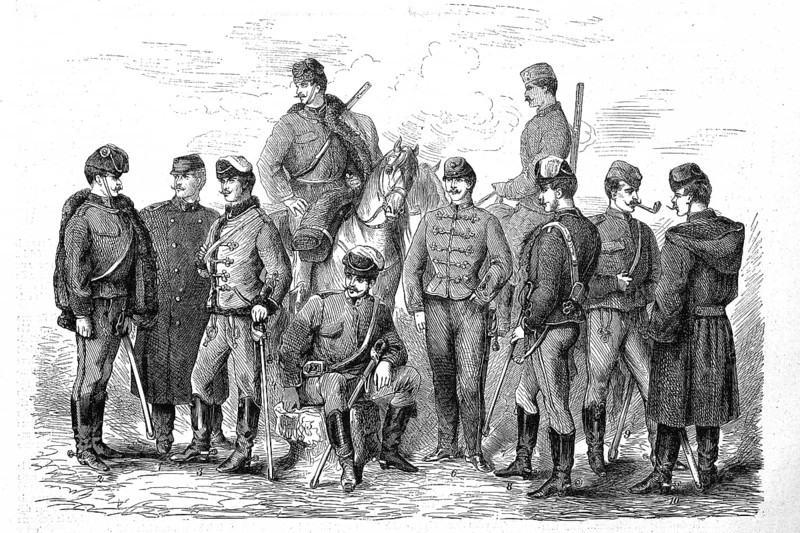 The Uniforms of the Army of Austria in 1869, Hussars and Officers, Historic, digitally restored reproduction of an original 19th century pattern, exact original date unknown