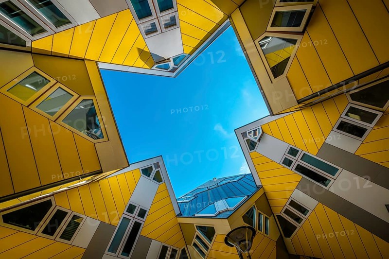 ROTTERDAM, NETHERLANDS, MAY 11, 2017: Cube houses, innovative cube-shaped houses designed by architect Piet Blom with idea to optimize space in Rotterdam, Netherlands now became a tourist attraction
