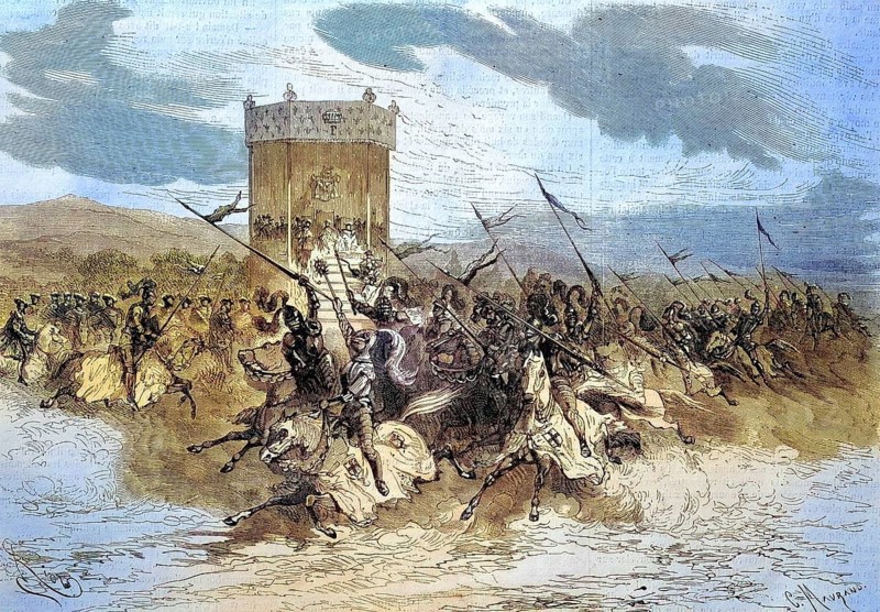 Knights' Tournament in the Park of the Castle in Marseille on the Occasion of a Charity Event, 1869, France, Historical, digitally restored reproduction of a 19th century original, Europe