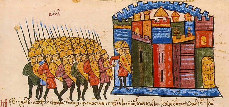 Simeon the Great conquers Adrianople in 914, Simeon I. also Simeon the Great, 864 -27 May 927, was Knjaz from 893 to 913 and Tsar of the Bulgarian Empire from 913 to 927, Historic, digitally restored reproduction of an original from the period, exact original date not known