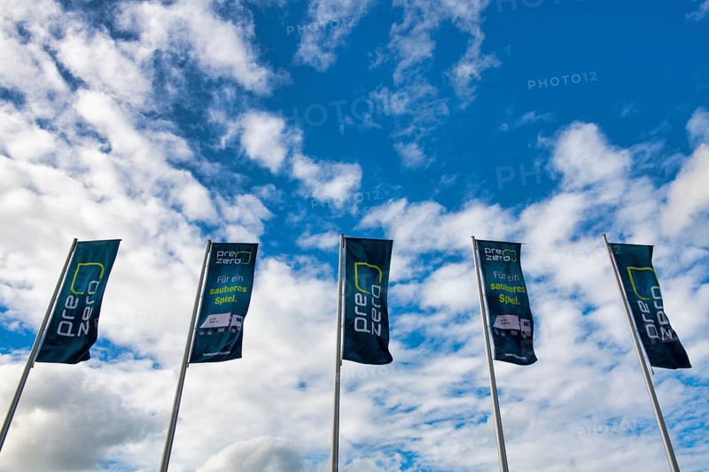 Flags, banners, logo, lettering, PreZero Arena, Sinsheim, Baden-Württemberg, Germany, Europe