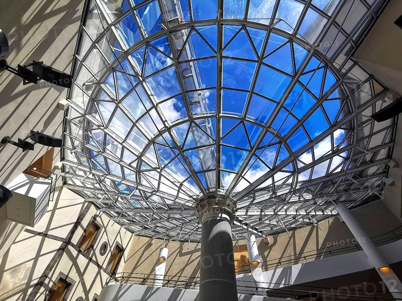 Clermont-Ferrand. The atrium of the Museum Roger Quillot designed by the architects Claude Gaillard and Adrien Fainsilber. Puy de Dome department. Auvergne Rhone Alpes. France
