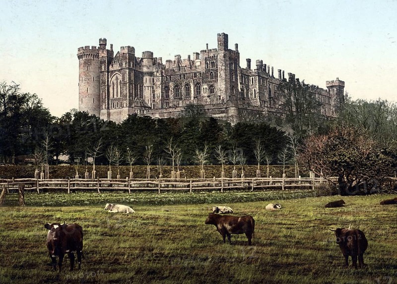 Arundel Castle, a castle in the village of Arundel in the county of West Sussex, England, Historical, digitally restored reproduction from a 19th century original, Record date not stated