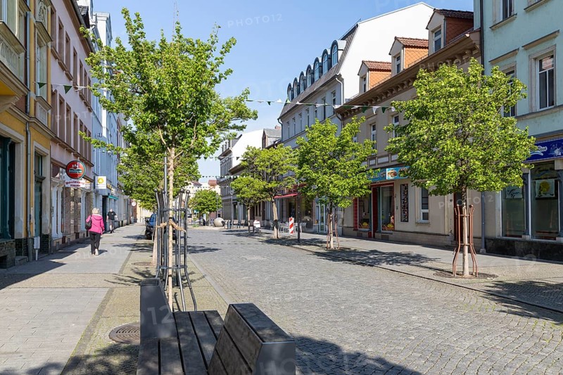 Pedestrian zone Hauptstraße in the city centre of Riesa, Saxony, Germany, Europe