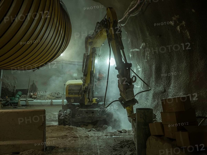 Construction work on a cross-passage in a tunnel section in construction lot H53, Brenner Base Tunnel, Tyrol, Austria, Europe