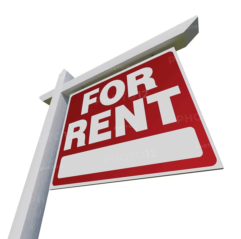 Right facing for rent real estate sign isolated on a white background