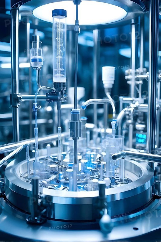 Mechanized pharmaceutical bioreactor in a manufacturing laboratory, AI generated