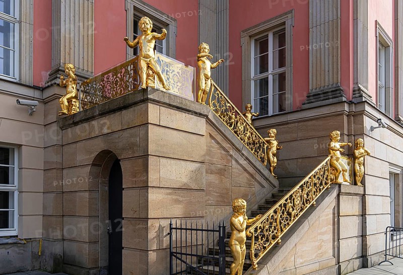 Putti on the flag staircase at the state parliament building, Potsdam, Brandenburg, Germany, Europe