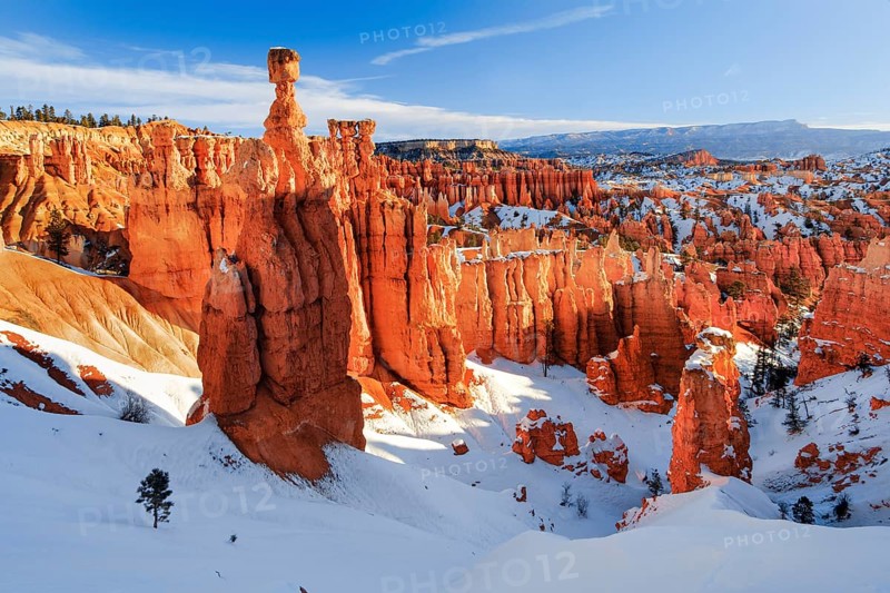 Bryce Canyon in winter, view from Sunset Point, limestone hoodoos, Bryce Canyon National Park, Utah, USA, North America