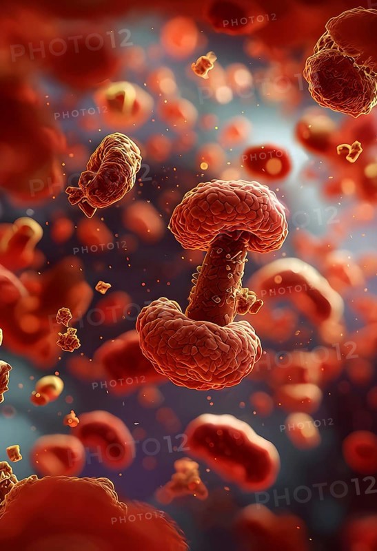 Three dimensional render of a tuberculosis bacteria in an organism, AI generated