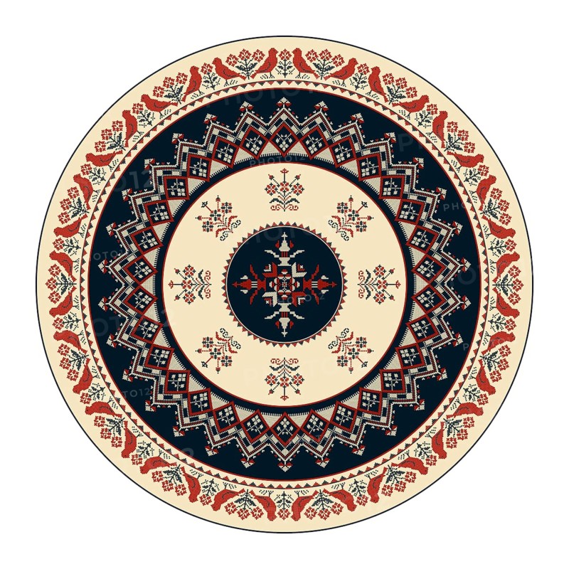 Traditional Polish embroidery round symbol, vector template. Isolated objects over white background