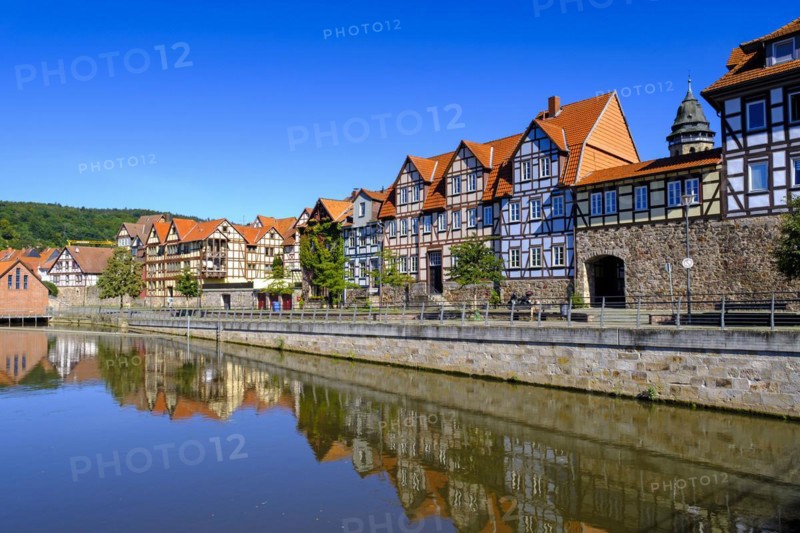 Half-timbered houses on the River Fulda, German Half-Timbered Houses Route, Hannoversch Münden, Hann. Münden, Lower Saxony, Germany, Europe