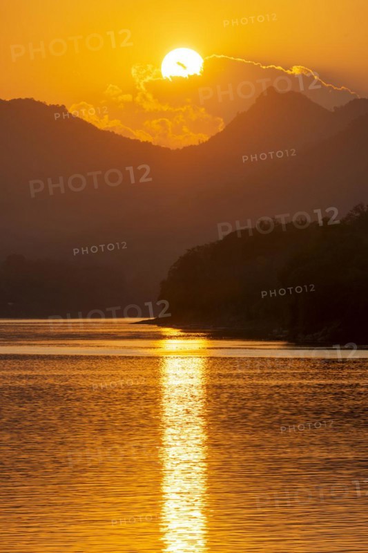 Sunset on the Mekong near Luang Prabang, Laos, Asia