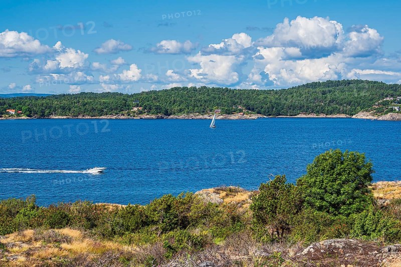 Landscape with boats on the island of Merdø in Norway