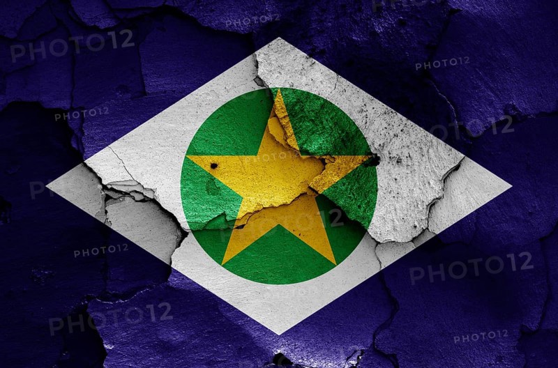 Flag of Mato Grosso, Brazil painted on cracked wall