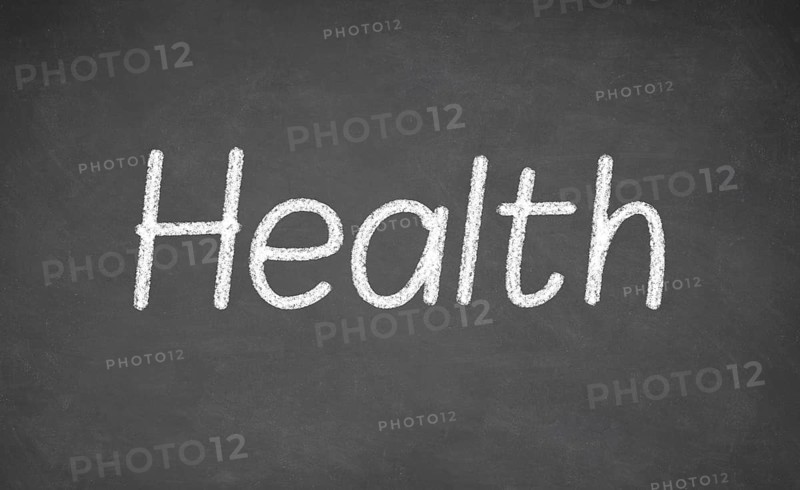 Health lesson on blackboard or chalkboard. written in white chalk
