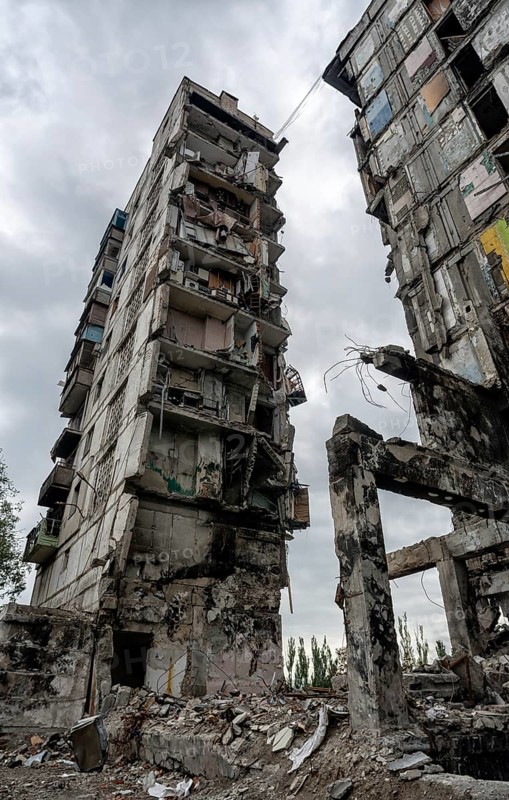Destroyed and burned houses in the city Russia Ukraine war