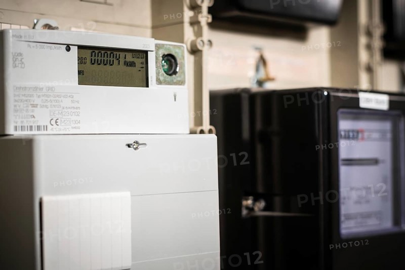 Meter cabinet with bidirectional meter and Ferraris meter in Düsseldorf, Germany, Europe