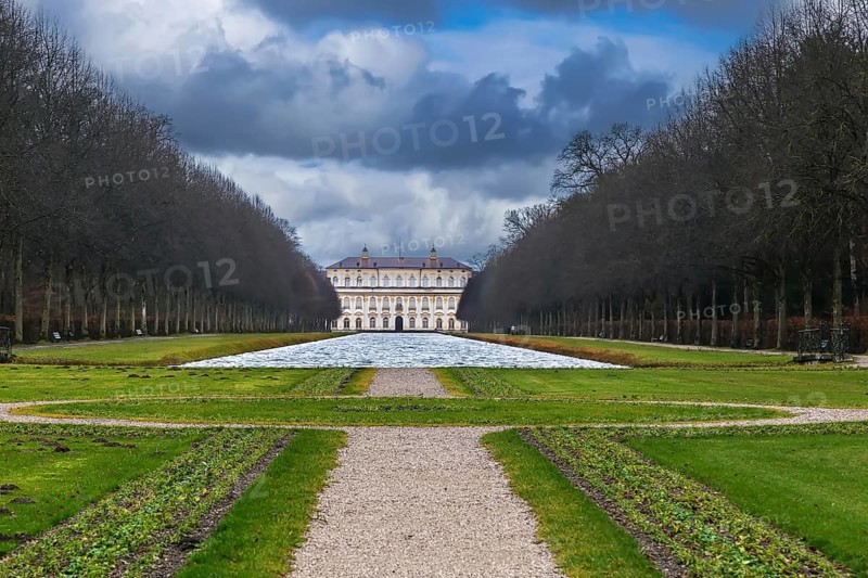 View of New Schleissheim Palace from park, Germany, Europe