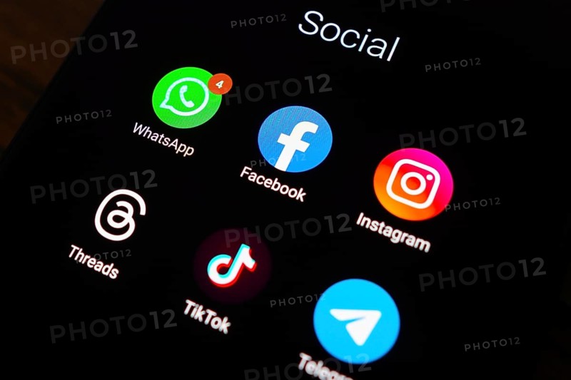 May 5, 2024, Brazil. In this photo illustration social networks (WhatsApp, Facebook, Instagram, Threads, TikTok and Telegram) logos seen displayed on a smartphone