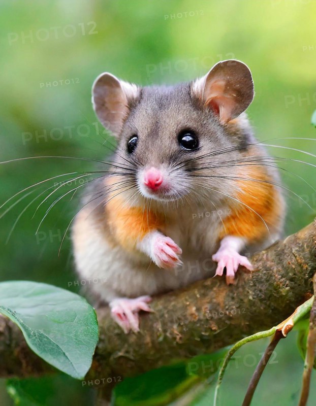 AI generated, A small dormouse is looking for food, (Glis glis)