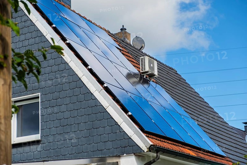 Solar panels on the roof of a detached house in Essen, Germany, Europe
