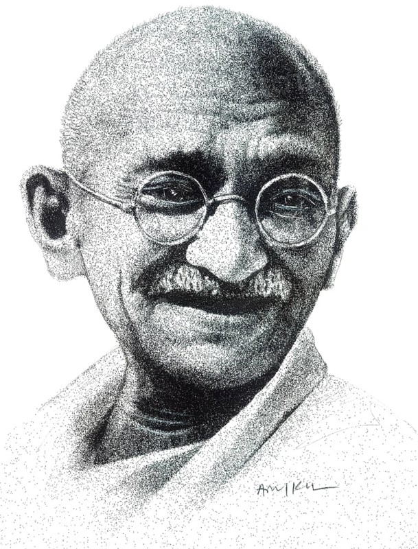 Drawing of Freedom Fighters of India Mohandas Karamchand Gandhi by Arun K Mishra