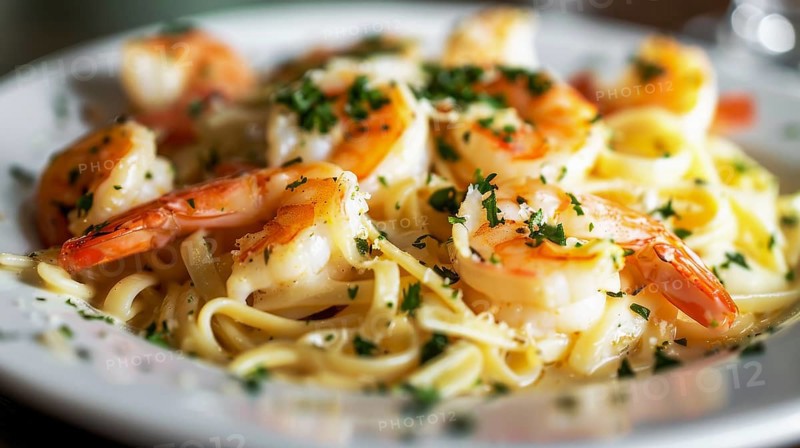A plate of shrimp linguine garnished with parsley, capturing the essence of Italian cuisine, AI generated