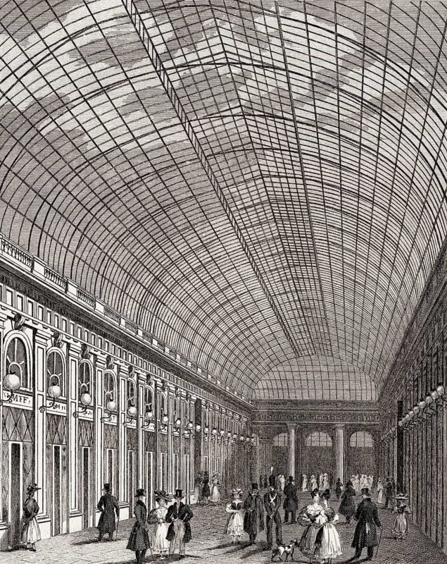 Galerie d'Orléans, Palais-Royal, Paris, antique steel engraved print, 1831