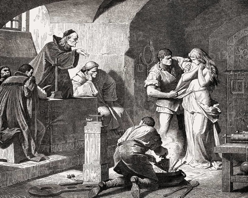 Torture of a witch during the Middle Ages