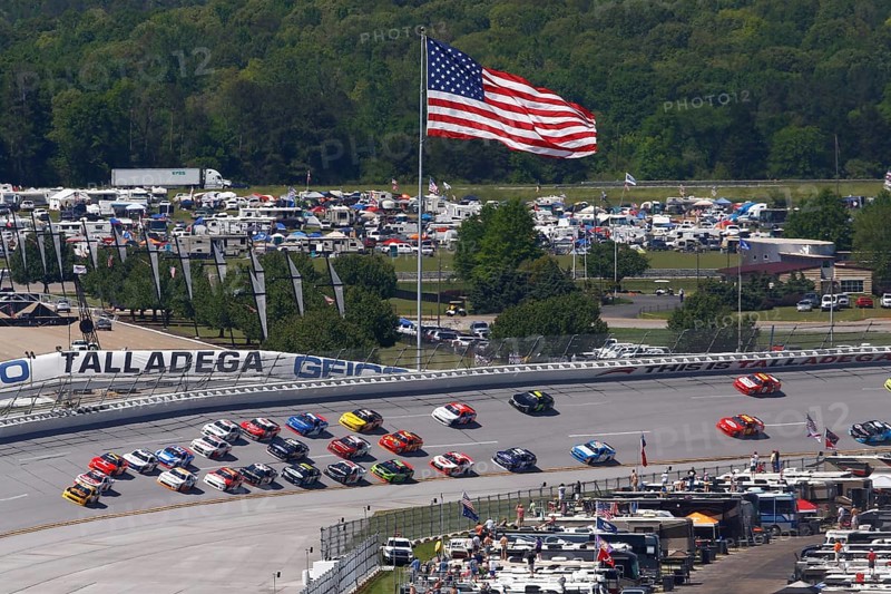 The NASCAR Xfinity Series races in the pack during the Spark Energy 300 at Talladega Superspeedway in Talladega, Alabama