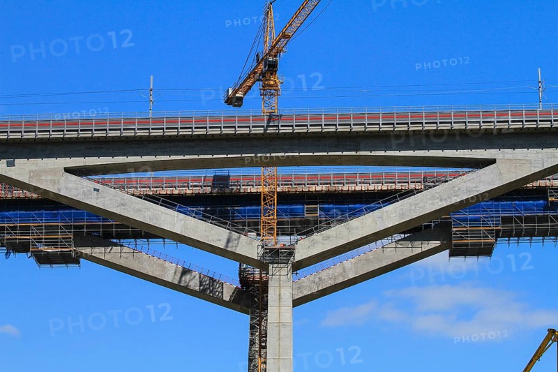 485 metre long Filstal bridge under construction between Mühlhausen im Täle and Wiesensteig, Albaufstieg Schwäbische Alb, Stuttgart-Ulm railway project, at 85 metres one of the highest railway bridges in Germany, connects the Boßler tunnel with the Steinbühl tunnel, Baden-Württemberg, Germany, Europe