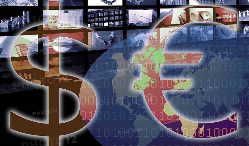 Euro versus dollar currency. Corporate business illustration and photographs metaphor