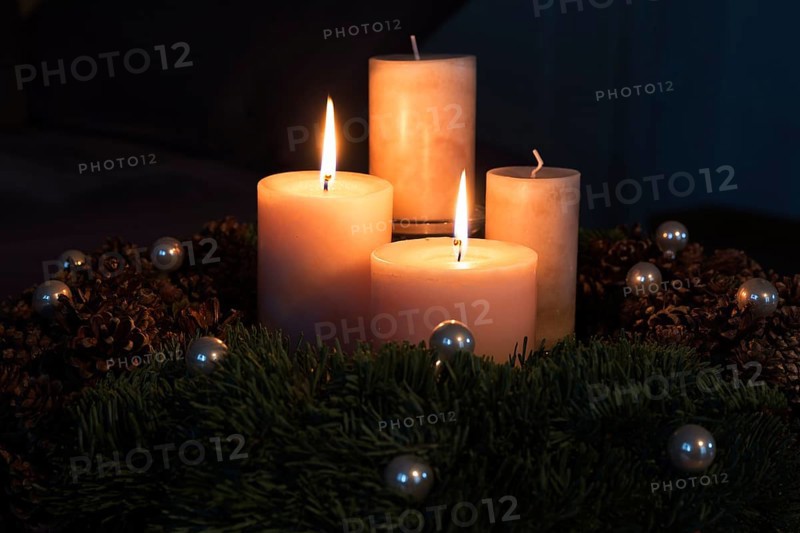 Advent wreath with two burning candles