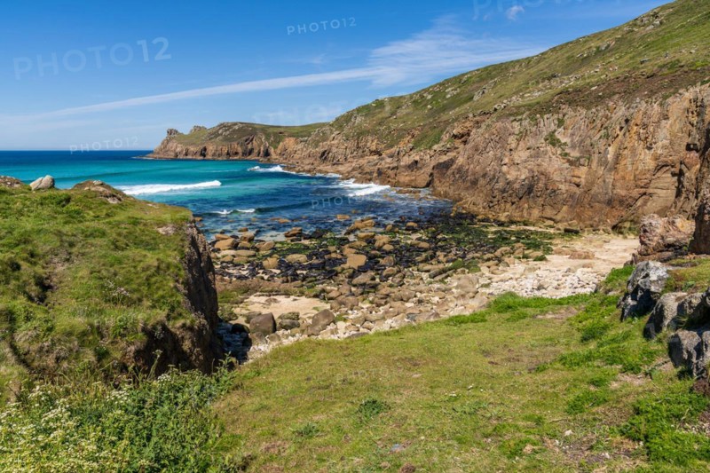 Celtic Sea Coast and cliffs in Nanjizal Beach, Cornwall, England, UK