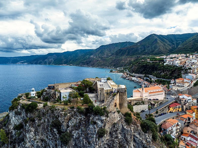 Scilla from a drone, Calabria, Italy, Europe