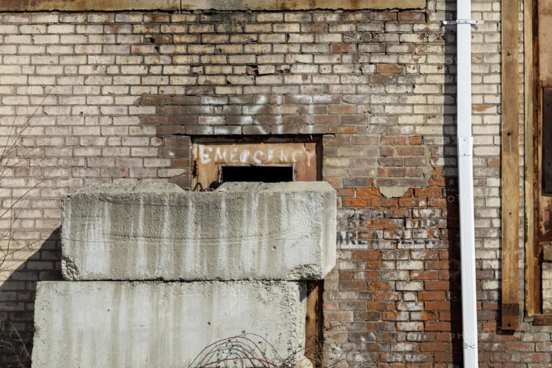 Detroit, Michigan, The door of a vacant building marked as an Emergency Exit
