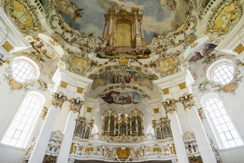 Interior view, pilgrimage church of St Coloman, Schwangau, Füssen, Ostallgäu, Allgäu, Swabia, Bavaria, Germany, Europe