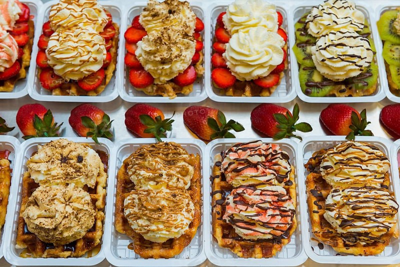 Belgian waffles and sweets, typical, calories, food, bakery, dessert, dessert, cream, traditional, eating, sugar, garnish, fresh, eating behaviour, joule, souvenir, traditional, tradition, Brussels, Belgium, Europe